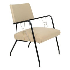 1960s Vinyl Lounge Armchair Tubular Black Iron Paul McCobb Modern 