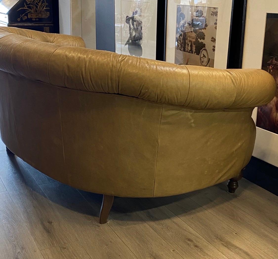 Sculptural Tufted Chesterfield Leather Curved Nailhead Sofa Made in Italy 1