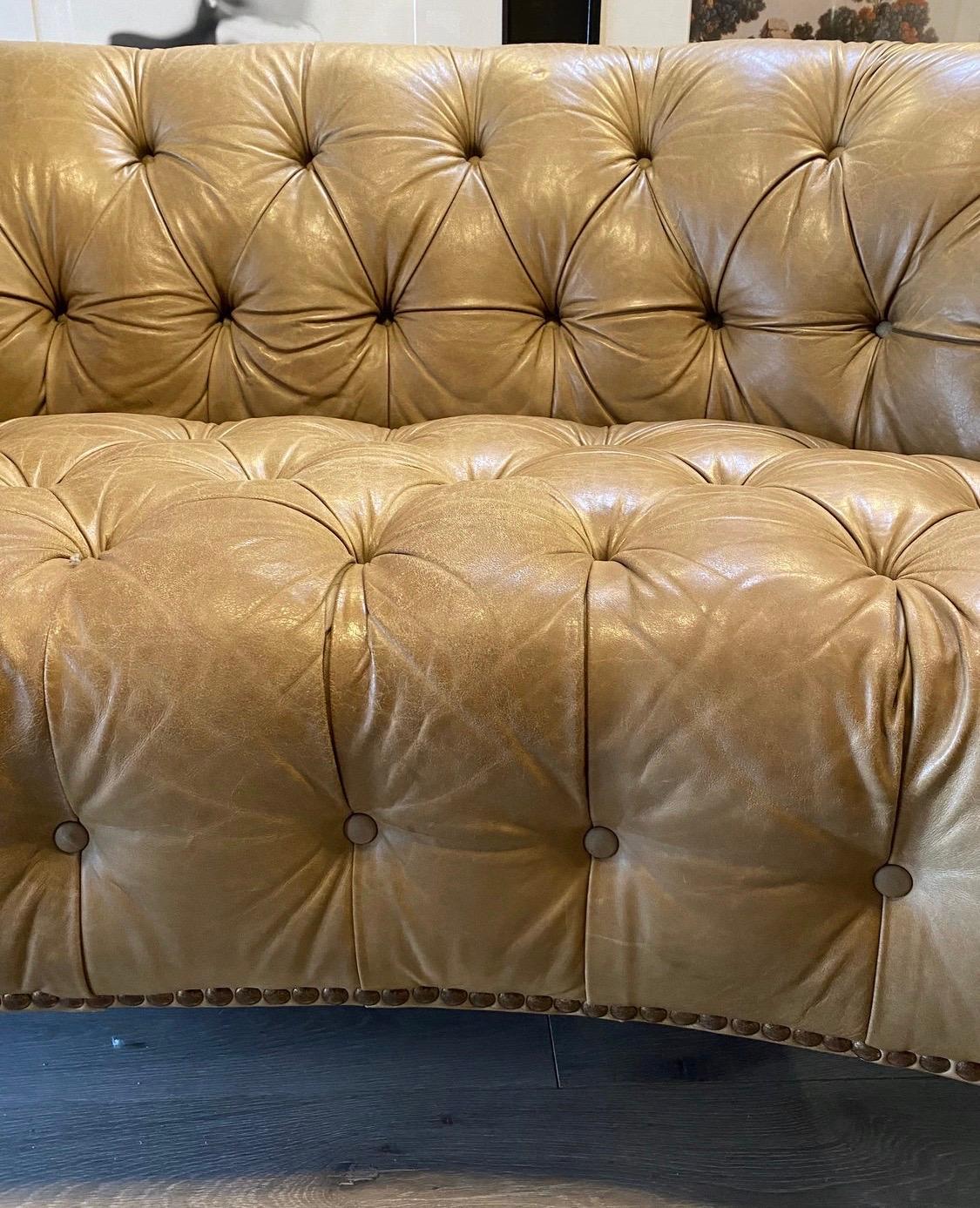 Sculptural Tufted Chesterfield Leather Curved Nailhead Sofa Made in Italy In Good Condition In West Hartford, CT