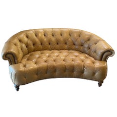 Sculptural Tufted Chesterfield Leather Curved Nailhead Sofa Made in Italy