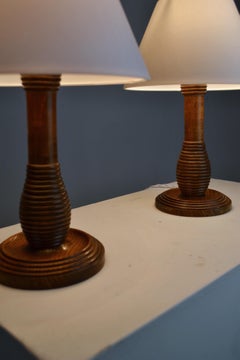 Sculptural Turned Oak Table Lamps, France, 1930