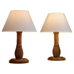 Sculptural Turned Oak Table Lamps, France, 1930