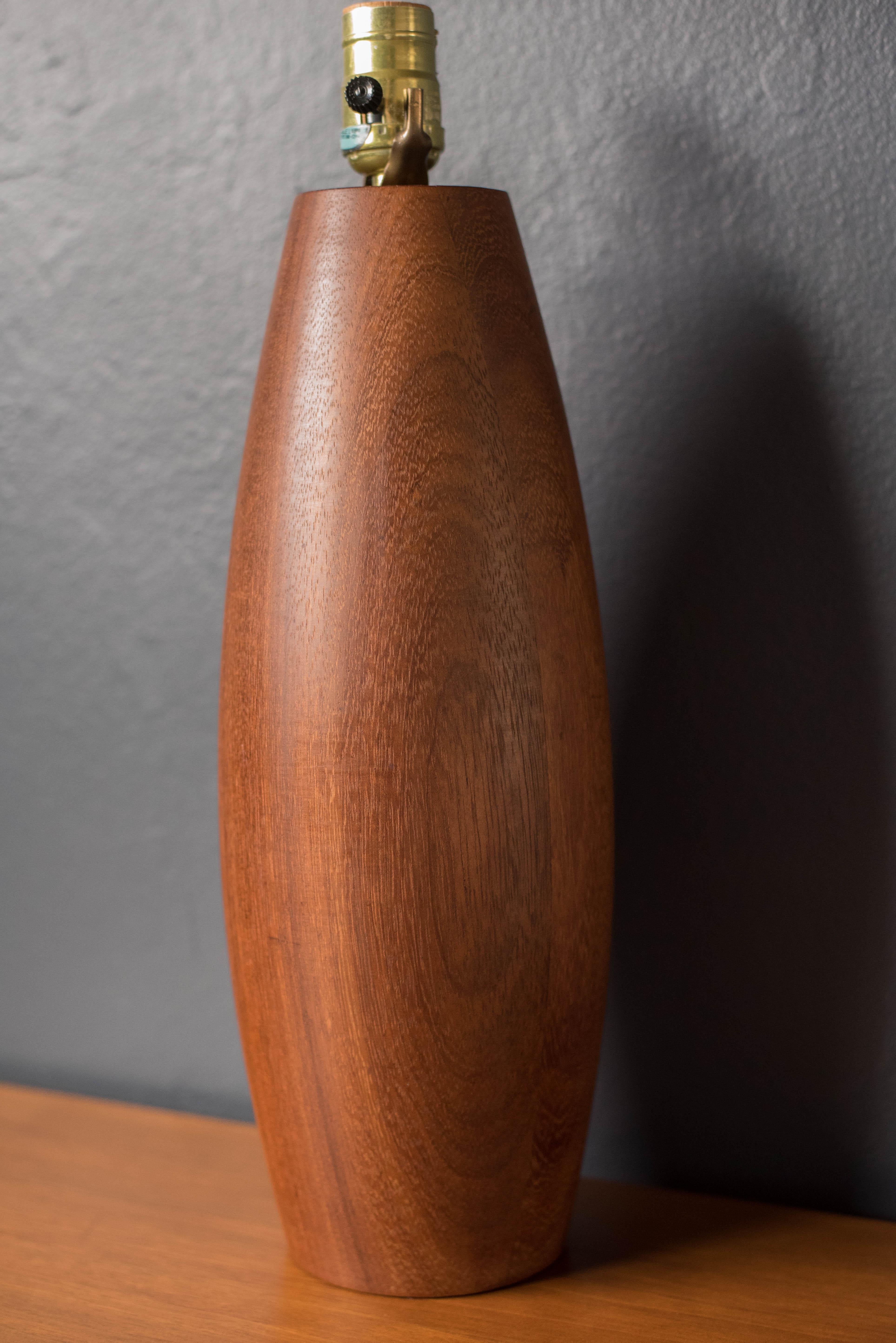 Sculptural Turned Solid Teak Mid Century Modern Accent Table Lamp 2