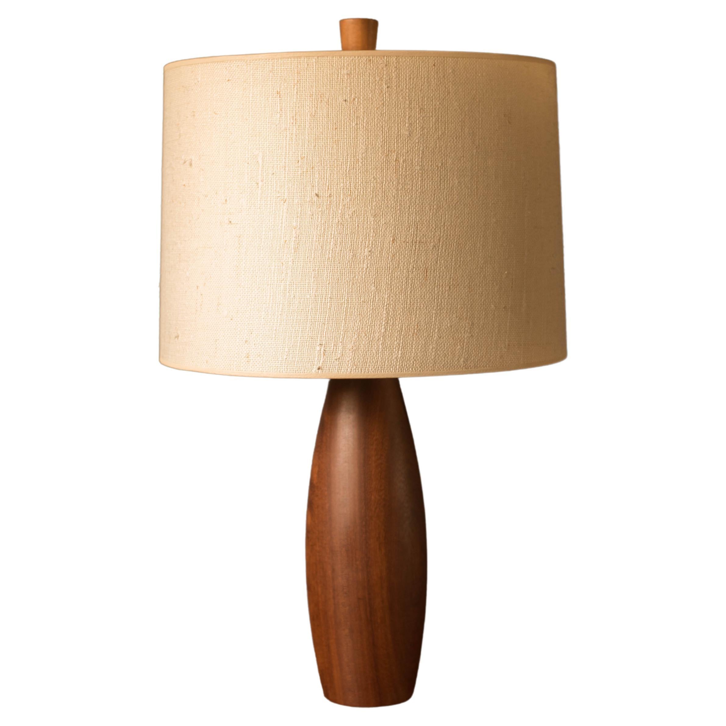 Sculptural Turned Solid Teak Mid Century Modern Accent Table Lamp