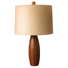 Sculptural Turned Solid Teak Mid-Century Modern Accent Table Lamp