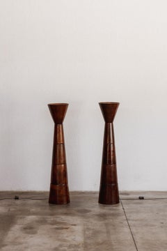 Sculptural Turned Wood Floor Lamps, France, 1960, Set of 2