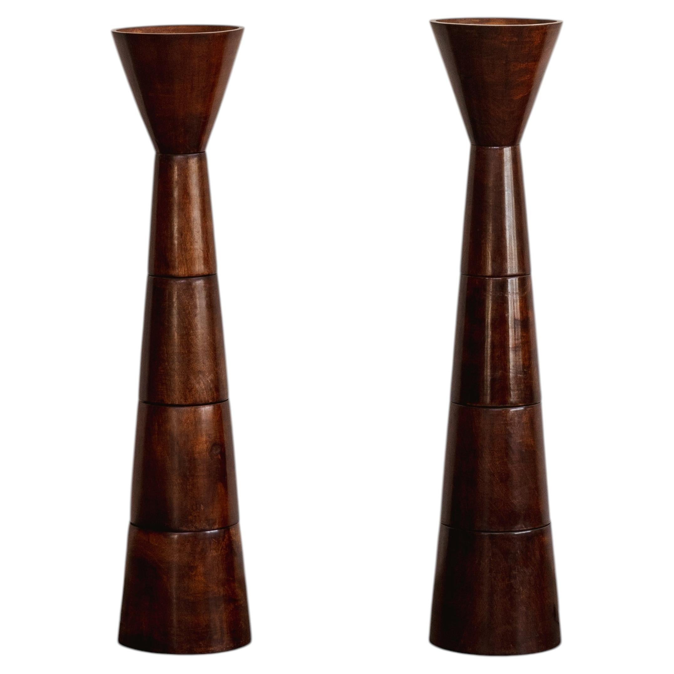 Lampade da terra scultoree in Wood Wood, Francia, 1960, Set di 2