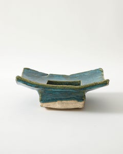 Sculptural Turquoise Green Glazed Ceramic Bowl, United States, c. 1990