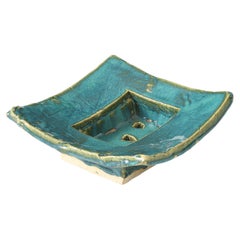 Sculptural Turquoise Green Glazed Ceramic Bowl, United States, c. 1990