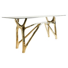 Mesa consola escultural Twin Fork de latón by Misaya