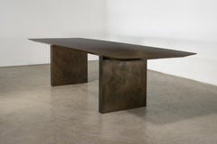 Sculptural Twin Pedestal Patinated Steel Dining Table, Andre Fierro x Costantini