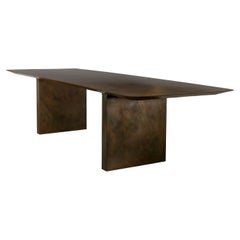 Sculptural Twin Pedestal Patinated Steel Dining Table, Andre Fierro x Costantini