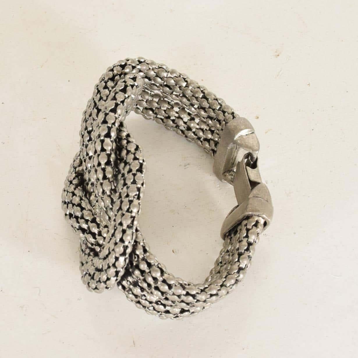 Patinated Sculptural Twisted French Cable Bracelet in Aluminum Double Band Art Deco Era For Sale