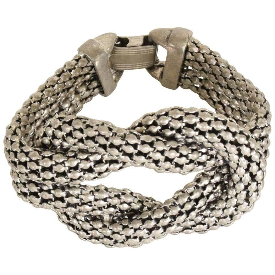 Patiné Bracelet sculptural en câble français torsadé en aluminium à double bande de l'époque Art déco en vente
