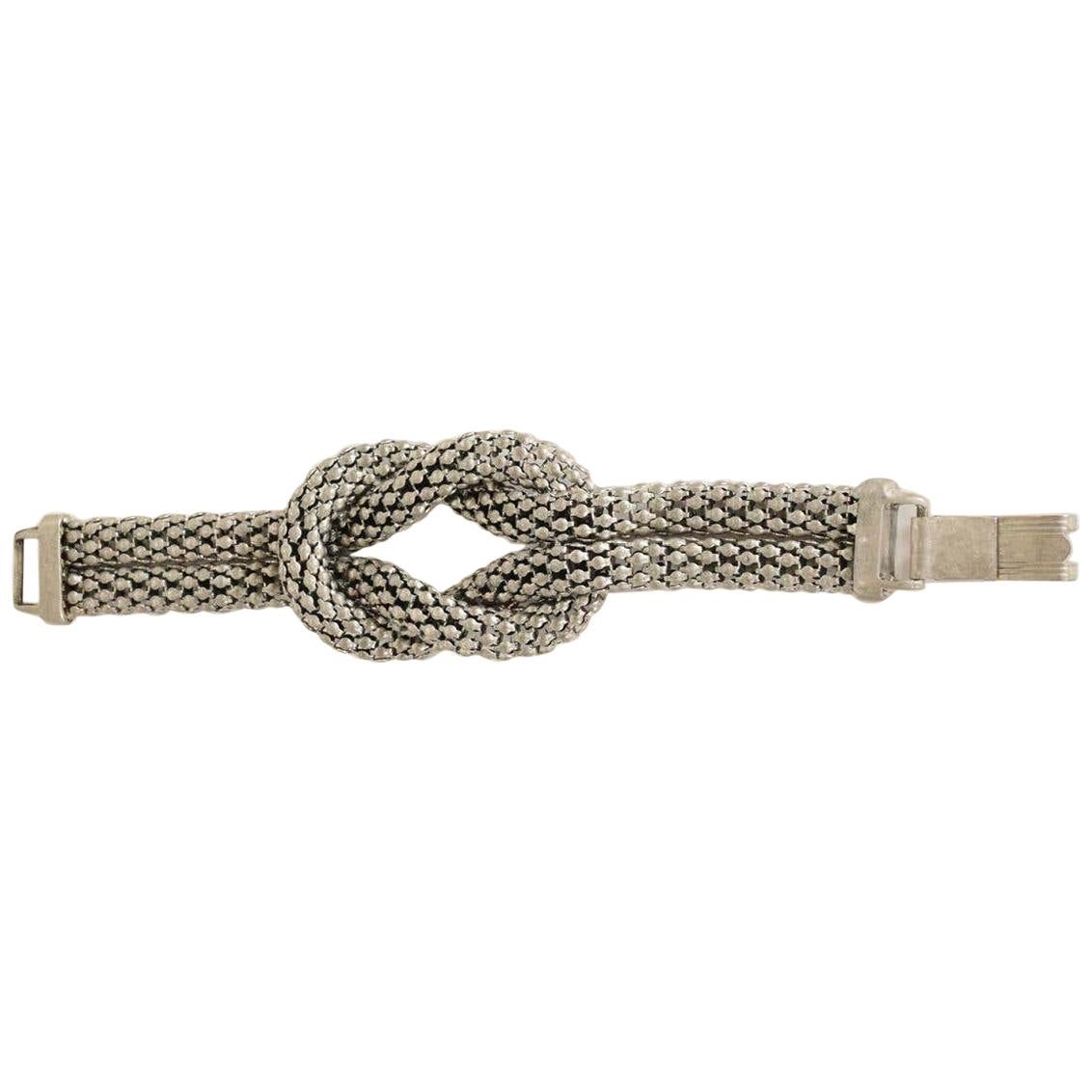 Sculptural Twisted French Cable Bracelet in Aluminum Double Band Art Deco Era For Sale