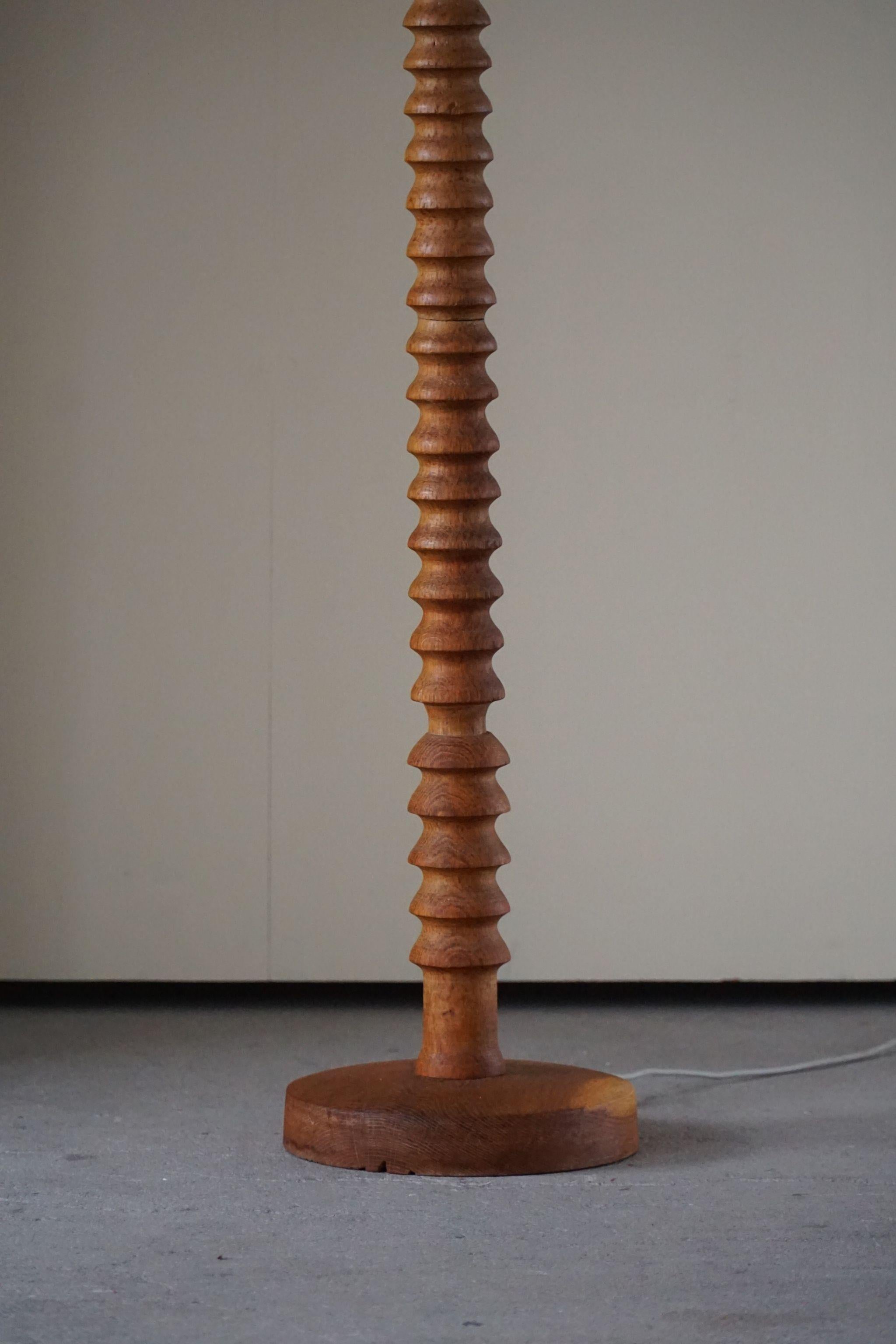 20th Century Sculptural Twisted Oak Floor Lamp, Danish Midcentury, 1950s