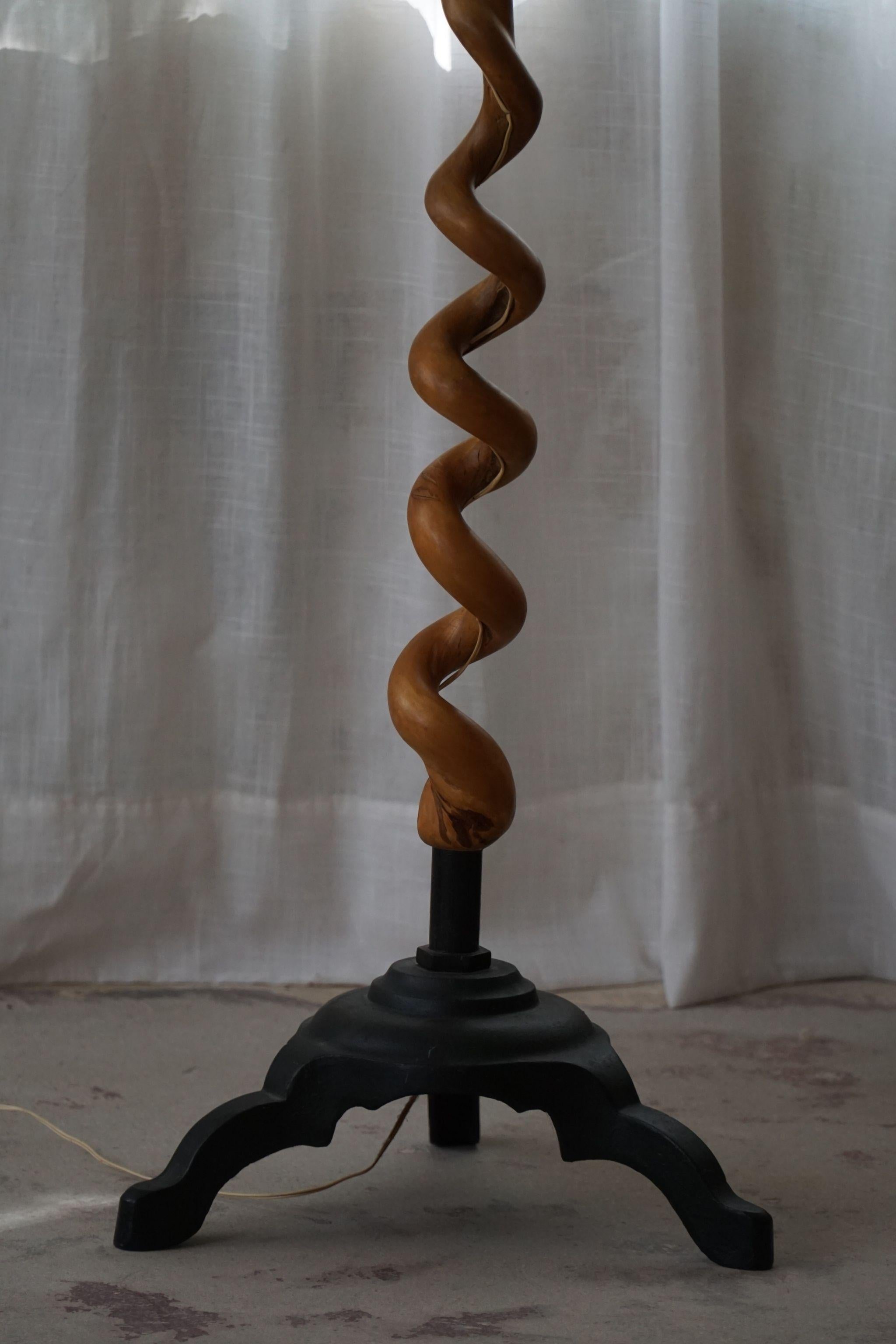 Hand-Crafted Sculptural Twisted Organic Floor Lamp, Wood & Iron, Scandinavian Modern, 1960s