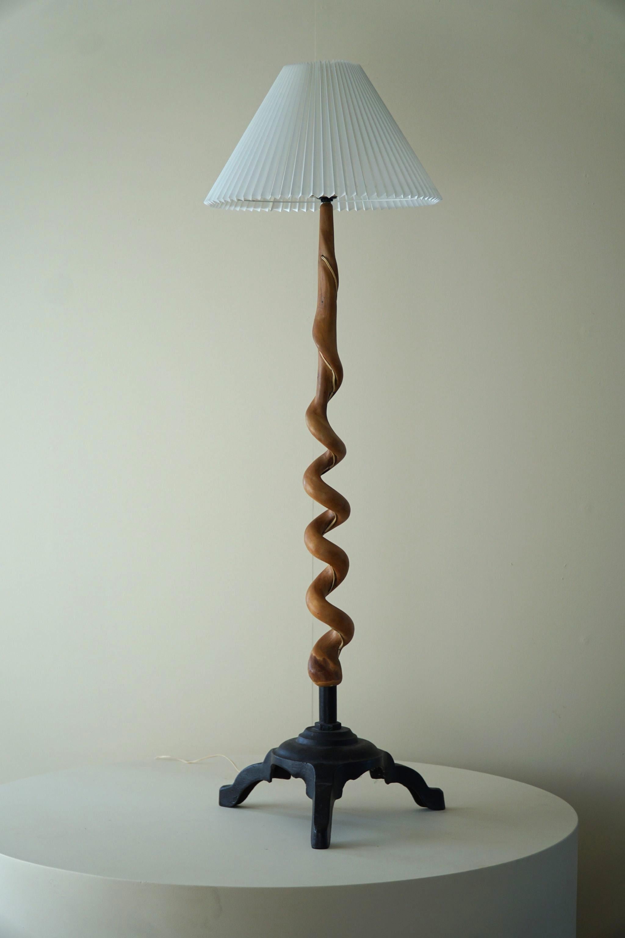 Sculptural Twisted Organic Floor Lamp, Wood & Iron, Scandinavian Modern, 1960s 2