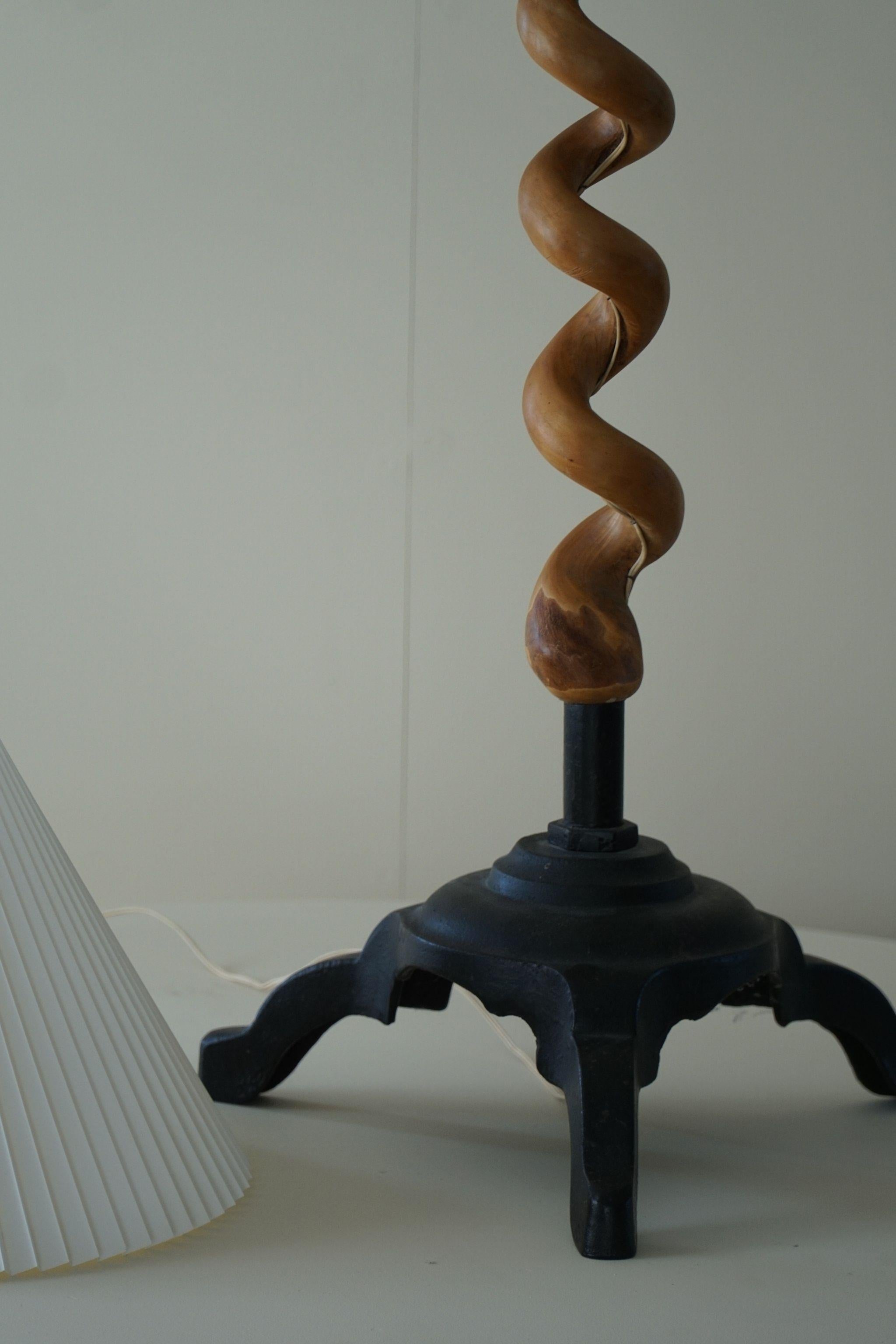 Sculptural Twisted Organic Floor Lamp, Wood & Iron, Scandinavian Modern, 1960s 3