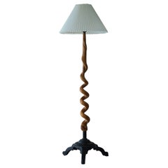 Sculptural Twisted Organic Floor Lamp, Wood & Iron, Scandinavian Modern, 1960s