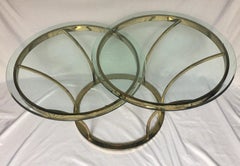 Sculptural Two-Tier Asymmetrical Brass and Glass Round Cocktail Coffee Table