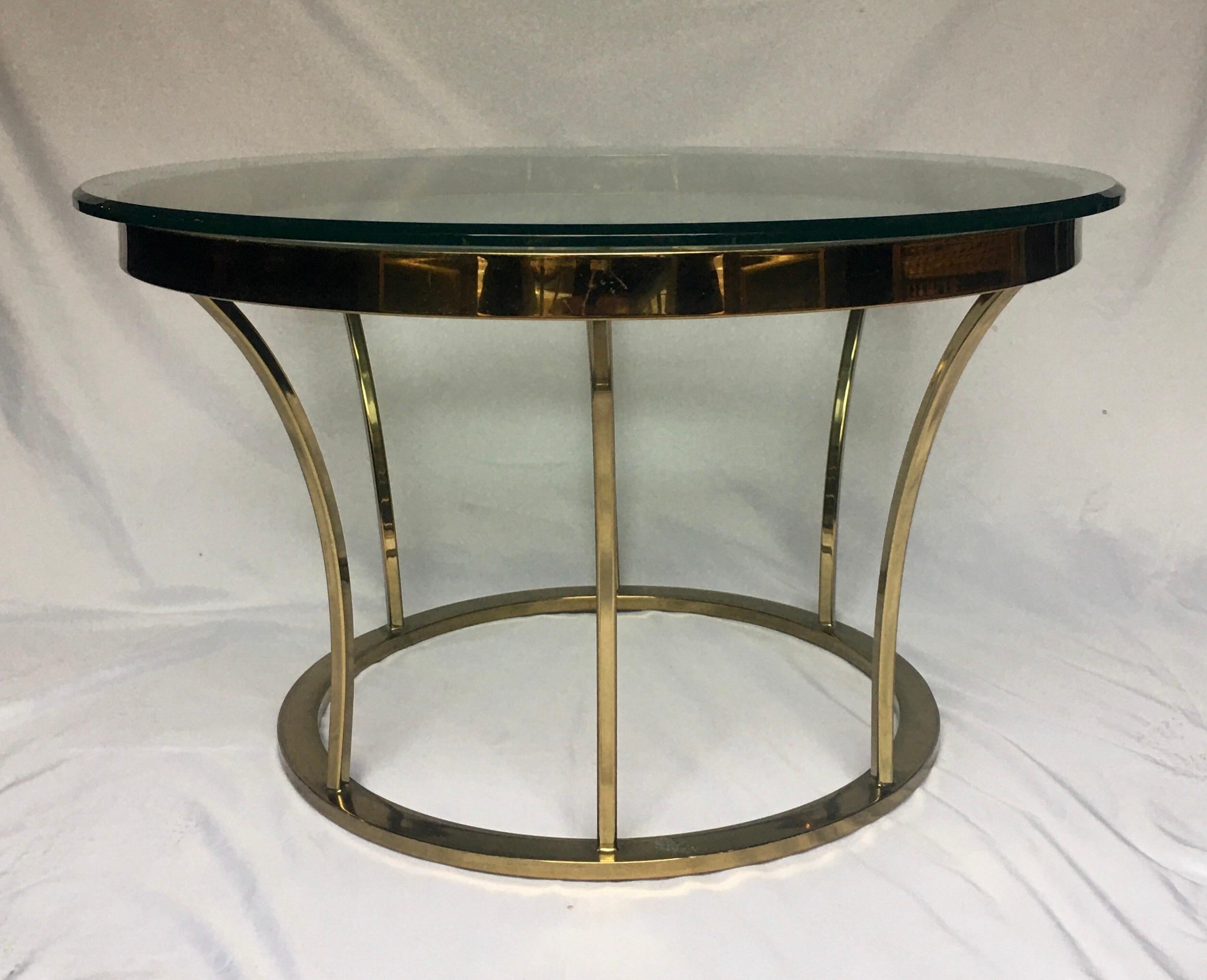 Sculptural Two-Tier Asymmetrical Brass and Glass Round Cocktail Coffee Table In Good Condition In Lambertville, NJ