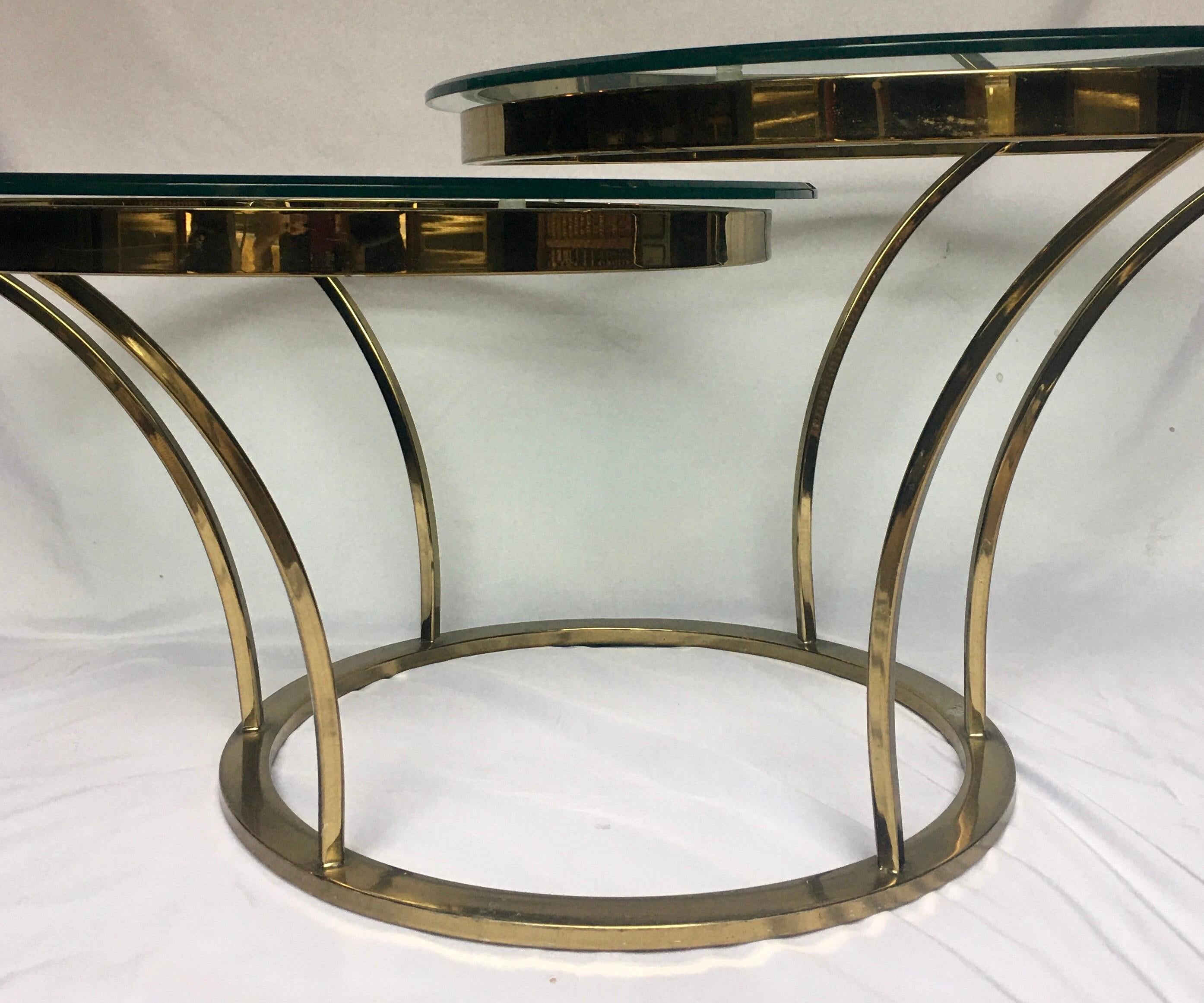 Late 20th Century Sculptural Two-Tier Asymmetrical Brass and Glass Round Cocktail Coffee Table