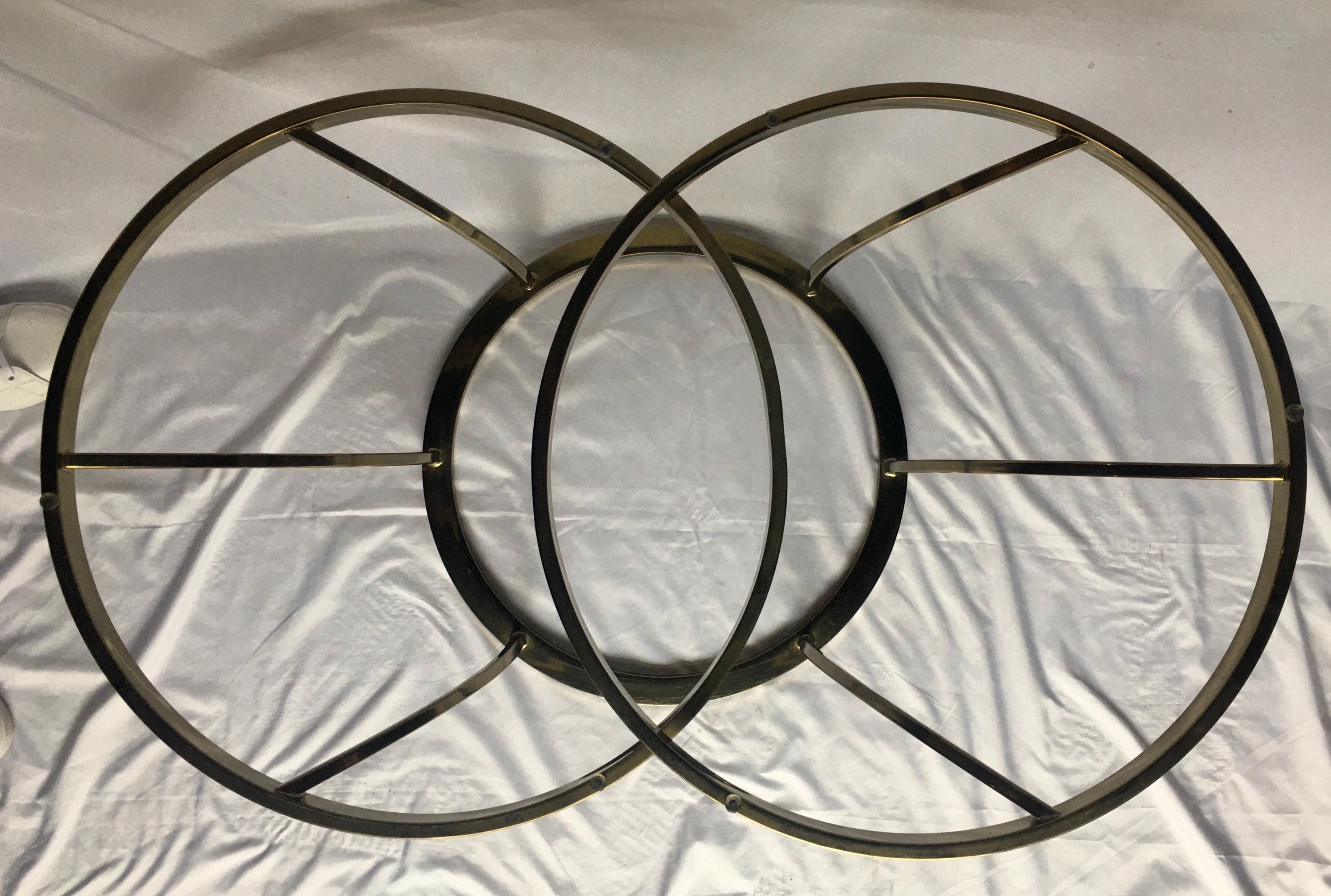 Metal Sculptural Two-Tier Asymmetrical Brass and Glass Round Cocktail Coffee Table