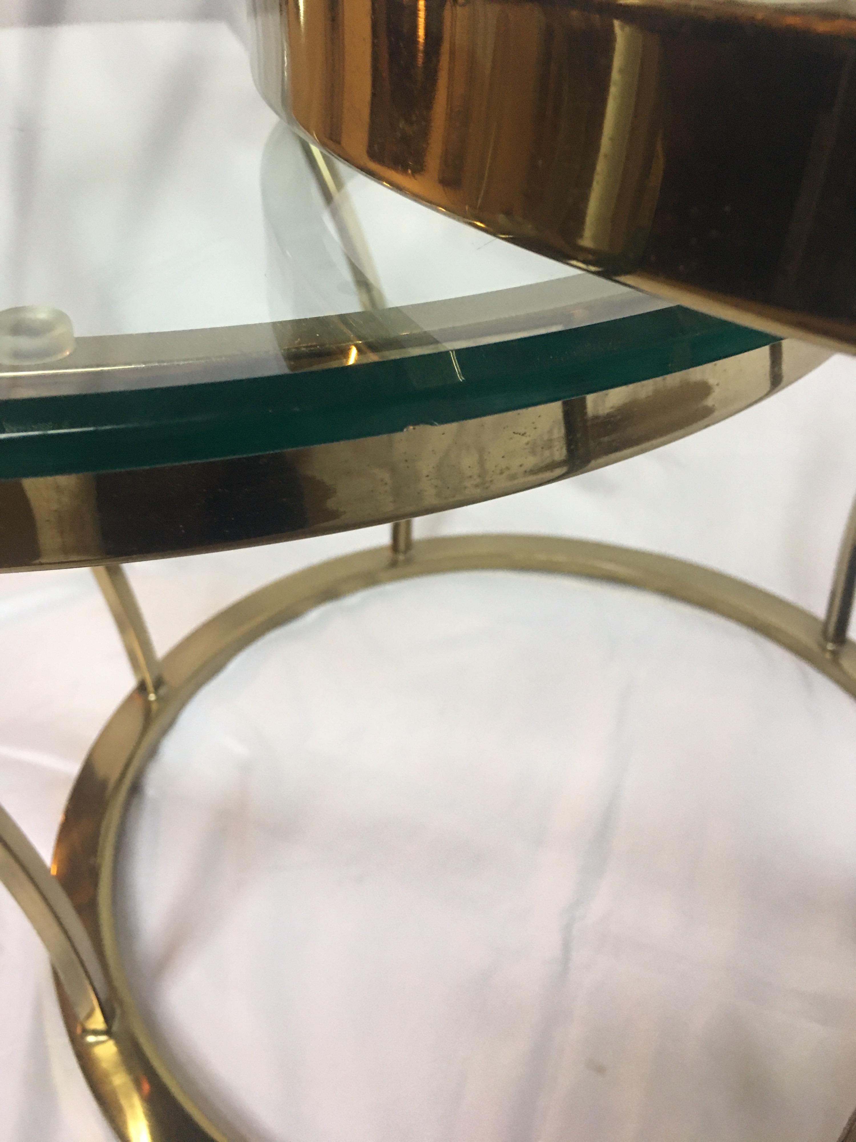 Sculptural Two-Tier Asymmetrical Brass and Glass Round Cocktail Coffee Table 1