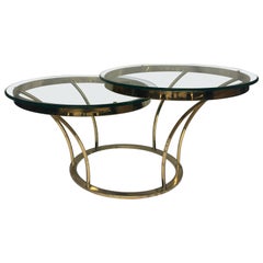 Sculptural Two-Tier Asymmetrical Brass and Glass Round Cocktail Coffee Table