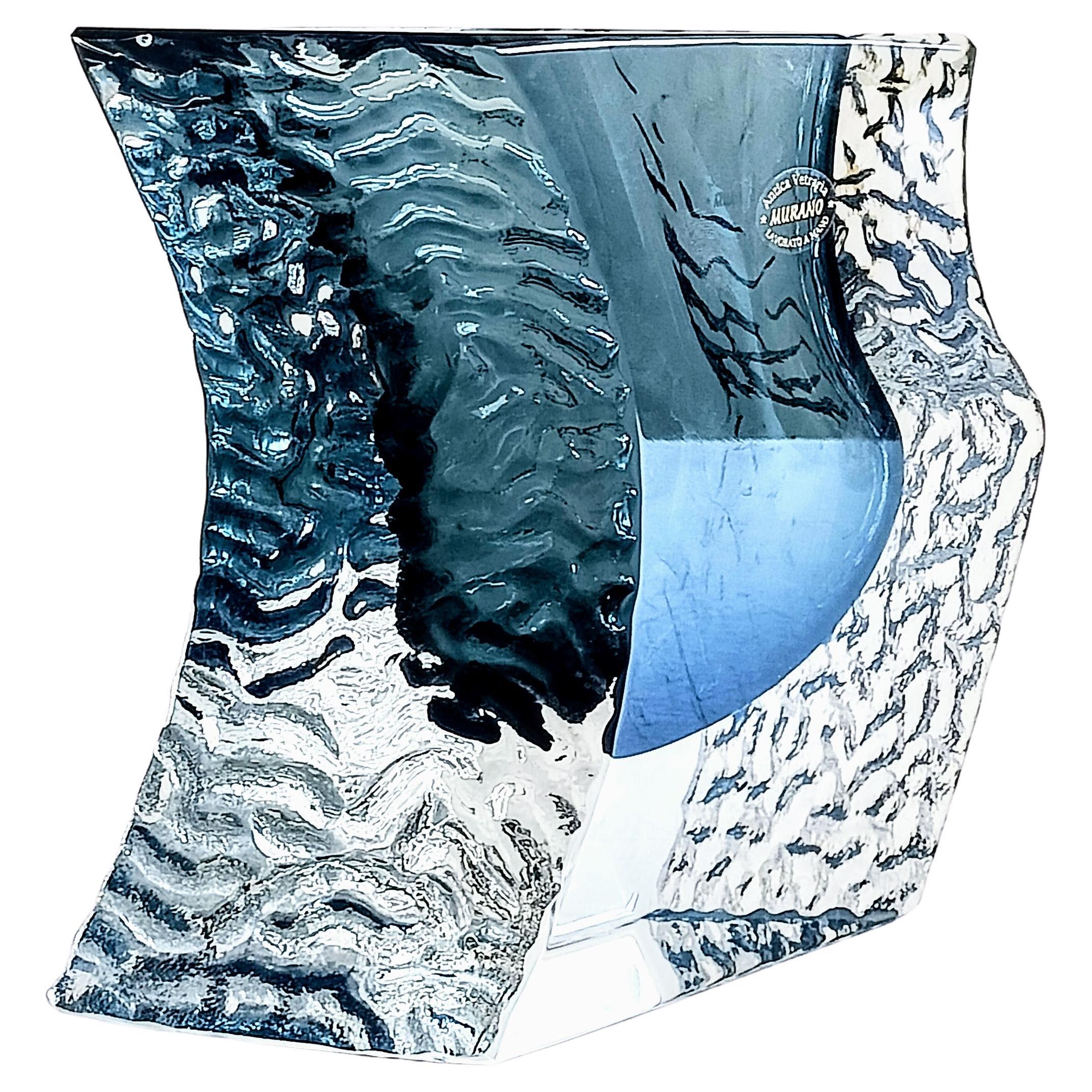 Vase aus Muranoglas mit gewellten, strukturierten Seiten von Mandruzzato, 1970er Jahre (Ende des 20. Jahrhunderts) im Angebot