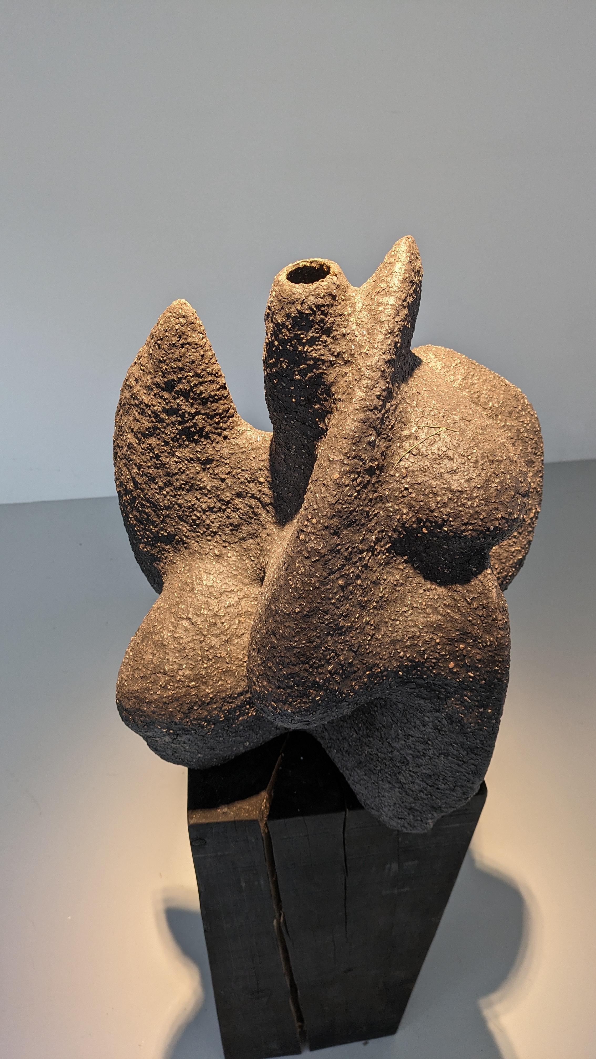 Sculptural Contemporary Design Ukrainian Chamotte Vase Neolithic by Voznicki In New Condition For Sale In Amsterdam, NL