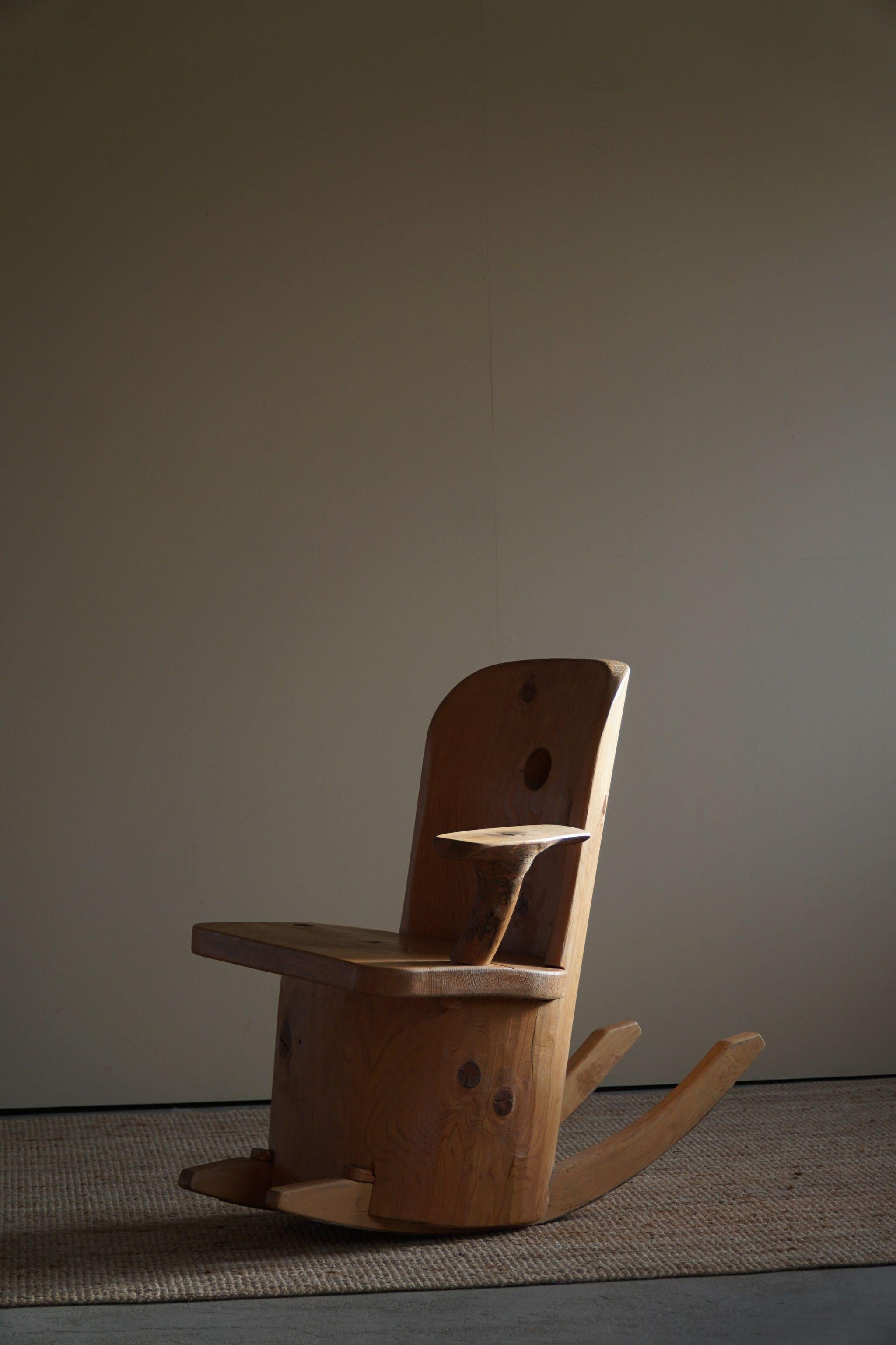 Hand-Carved Sculptural Unique Rocking Chair by Finnish Matti Martikka in Solid Pine, 1960s For Sale