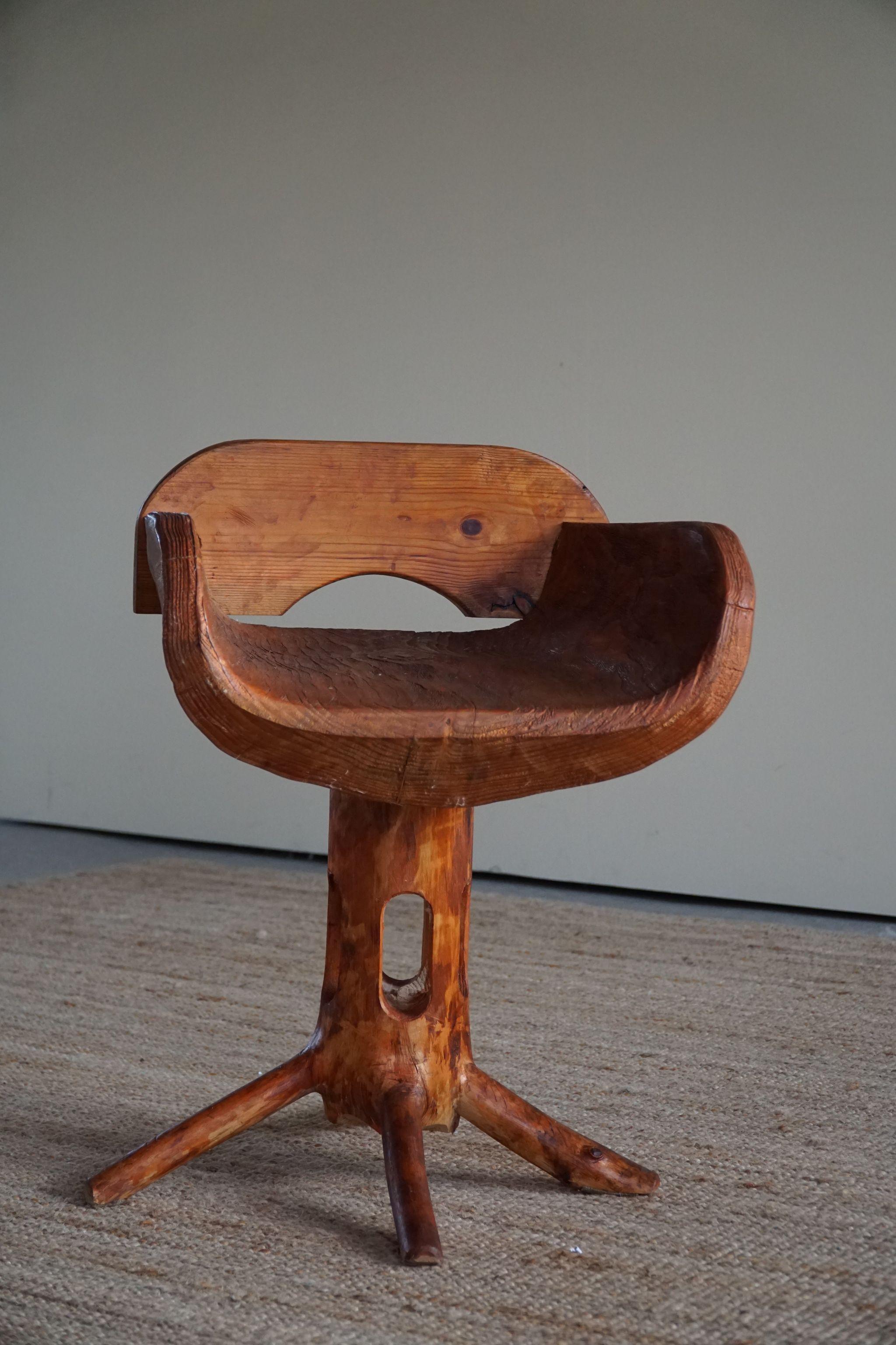 Scandinavian Modern Sculptural Unique Stump Chair by Finnish Matti Martikka in Solid Pine, 1960s For Sale