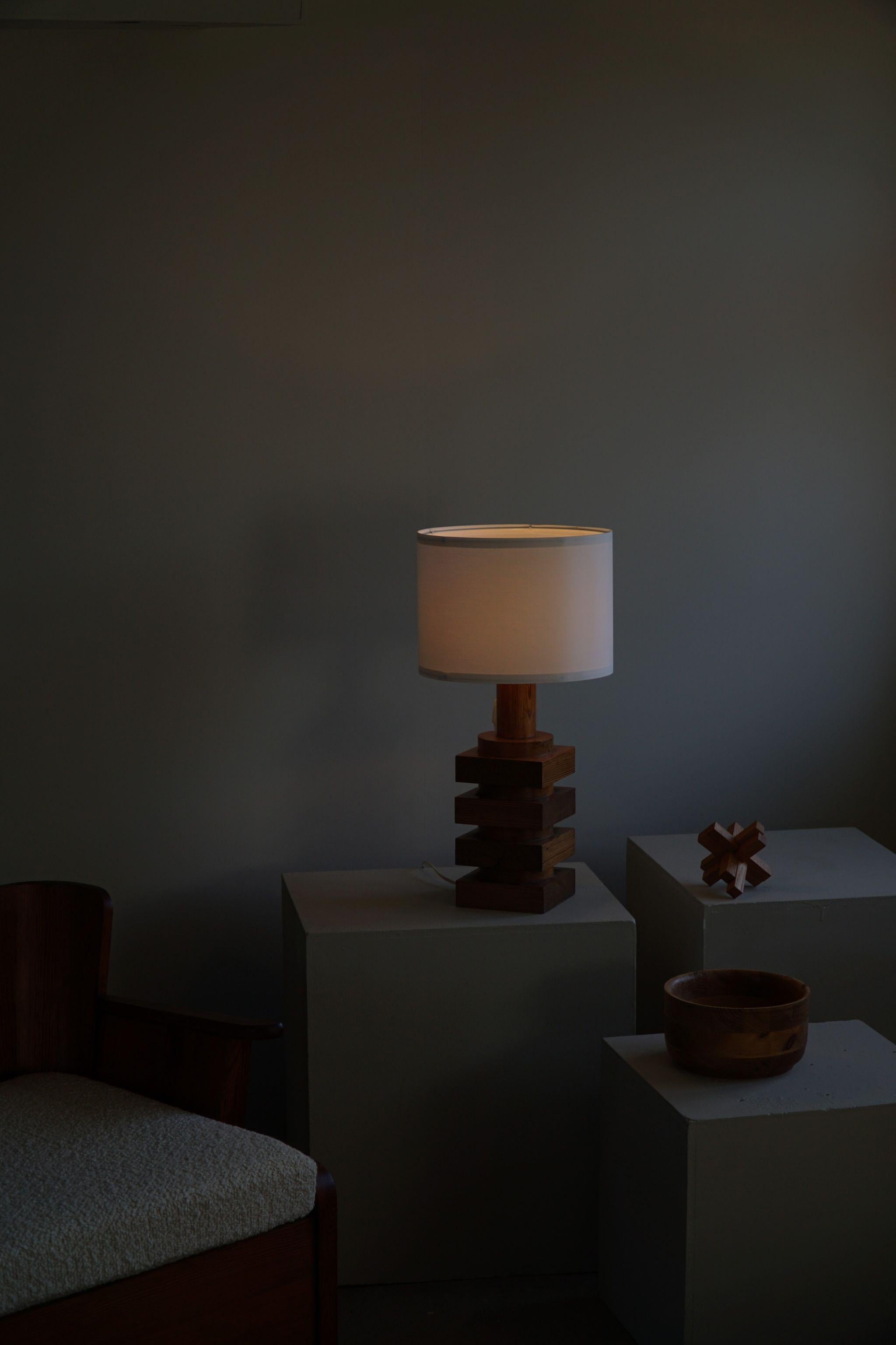 Scandinavian Modern Sculptural Unique Swedish Modern Table Lamp in Solid Pine, Made in 1960s