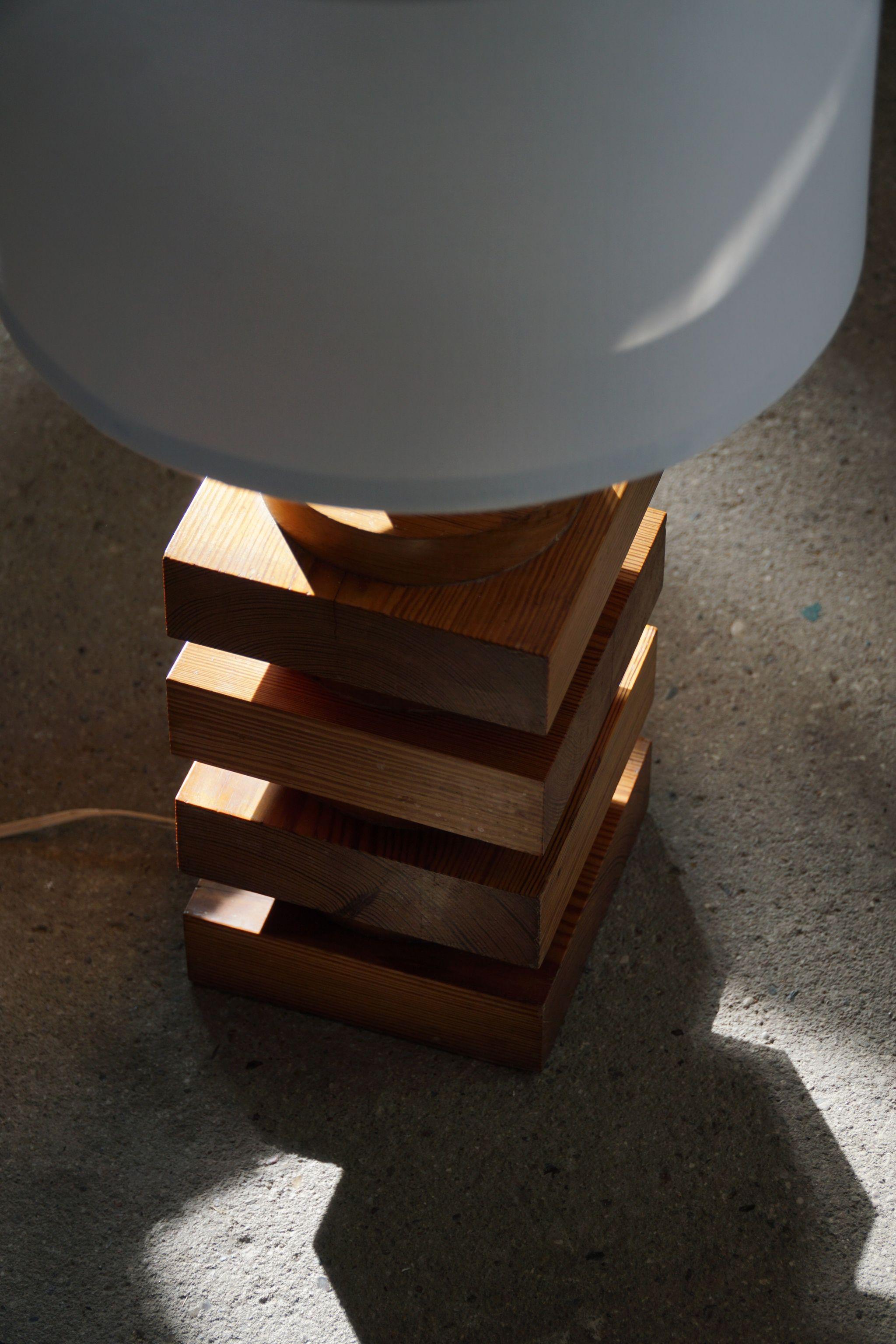 20th Century Sculptural Unique Swedish Modern Table Lamp in Solid Pine, Made in 1960s For Sale