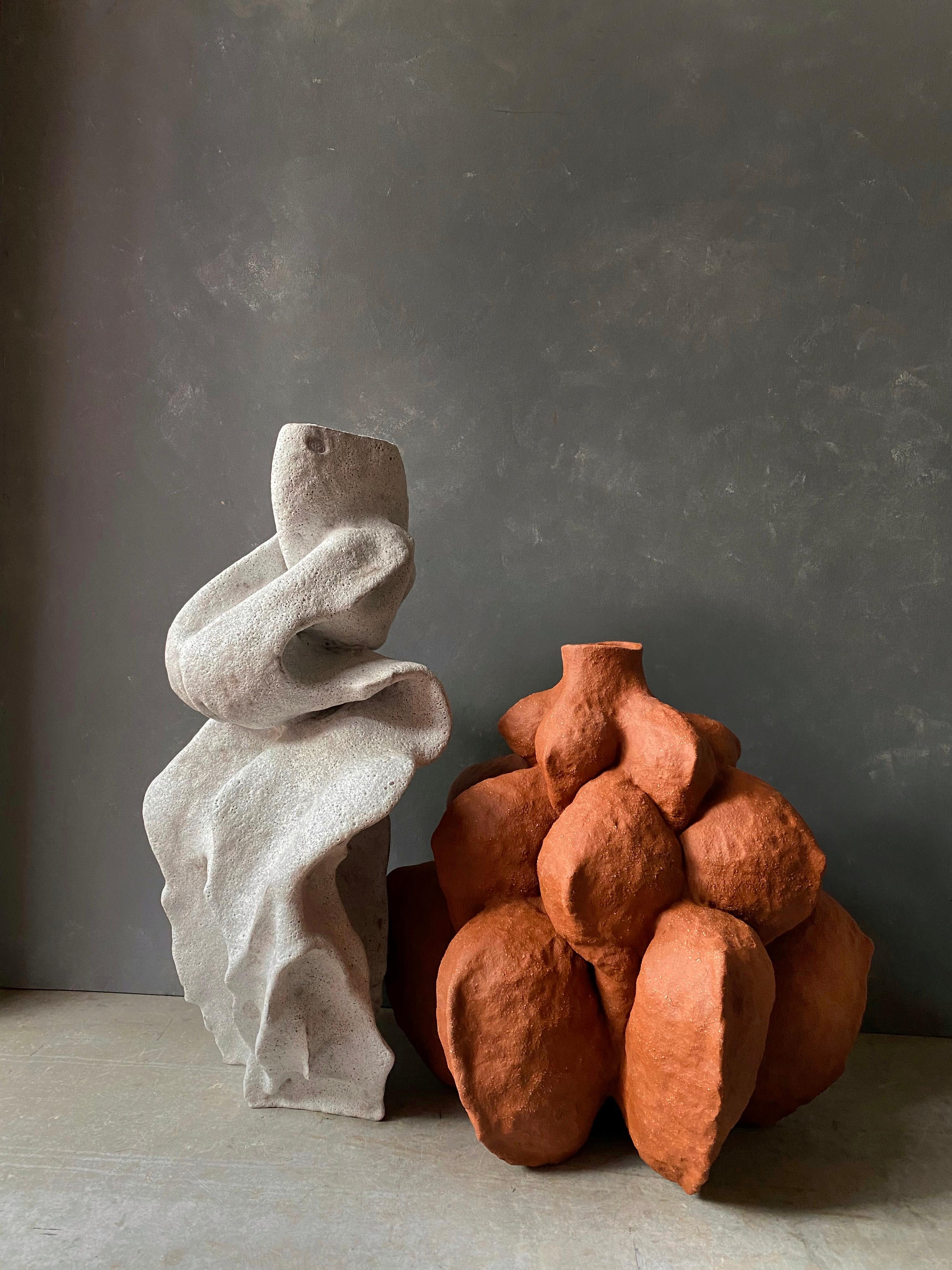 Unglazed Sculptural Unique Terracotta Vase Mama by Voznicki  For Sale