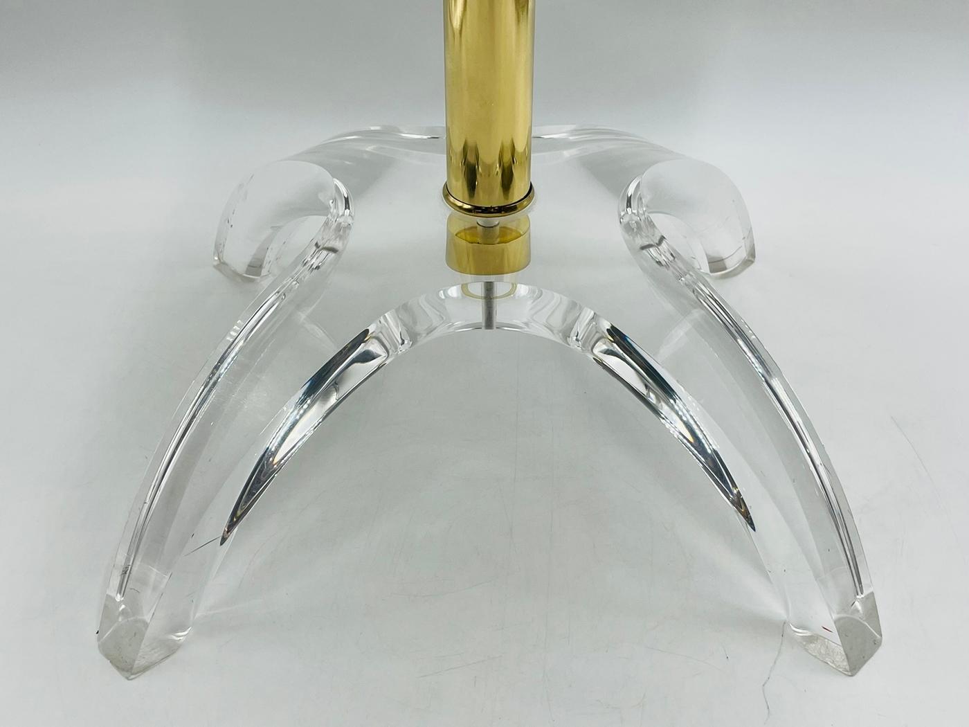 Mid-20th Century Sculptural Vanity Stool in Lucite & Brass by Charles Hollis Jones For Sale