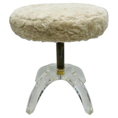 Sculptural Vanity Stool in Lucite & Brass by Charles Hollis Jones