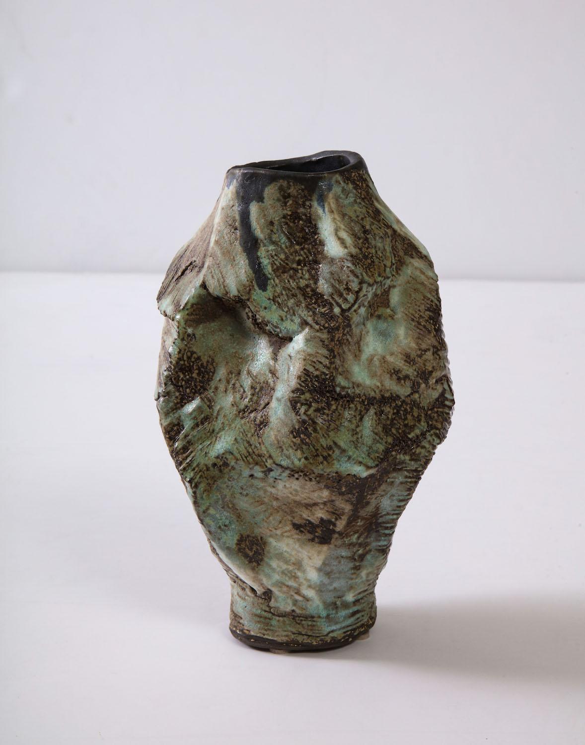 Sculptural vase #7 by Dena Zemsky. Hand-built, glazed stoneware vase form. Signed and dated on underside.
 