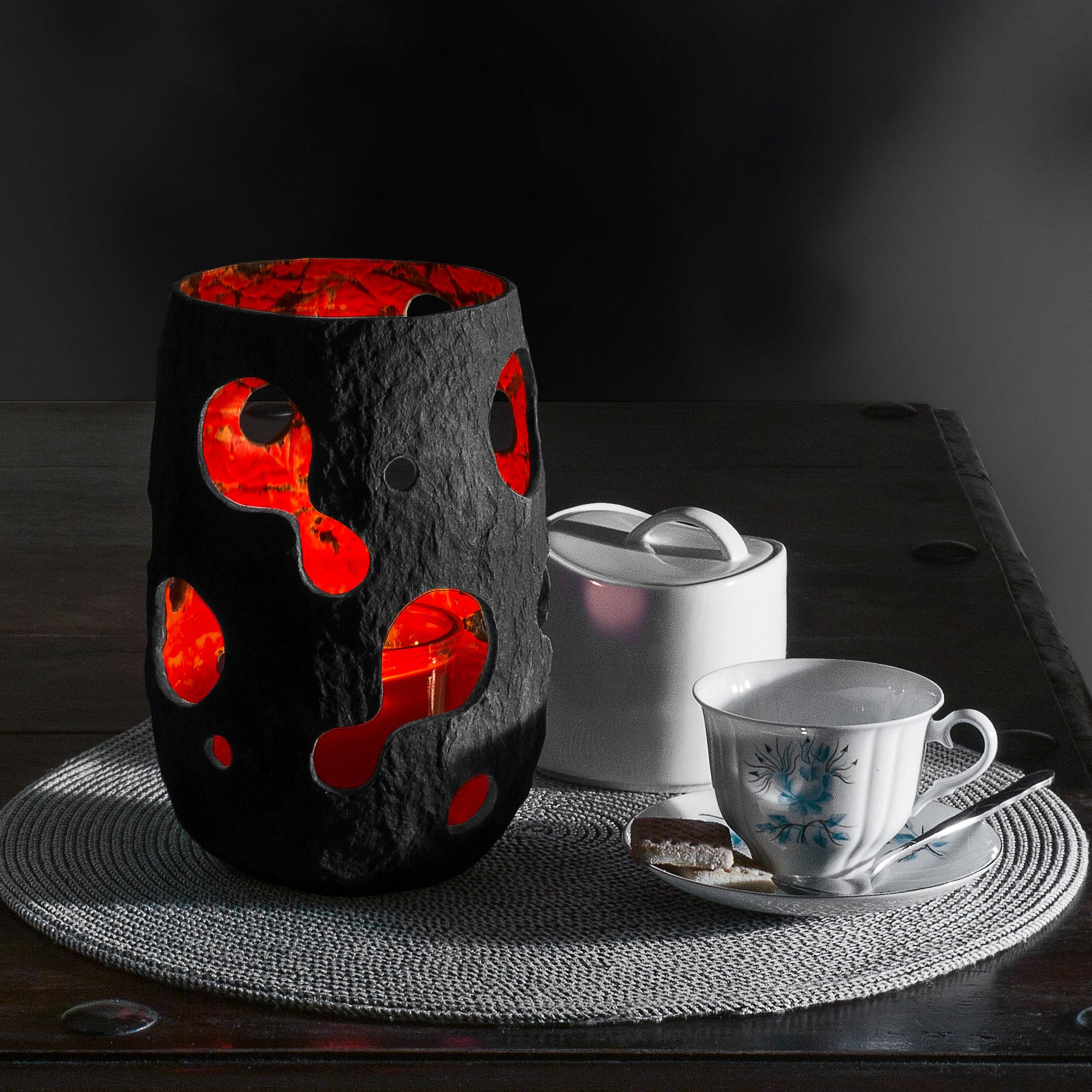 Lithuanian Sculptural Vase Black, Candle Lantern, Restaurant Table Decor by Donatas For Sale