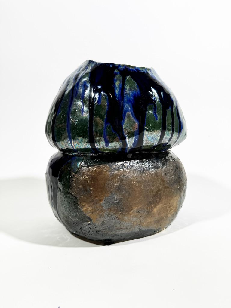 Hand-Crafted Sculptural Vase Blue For Sale