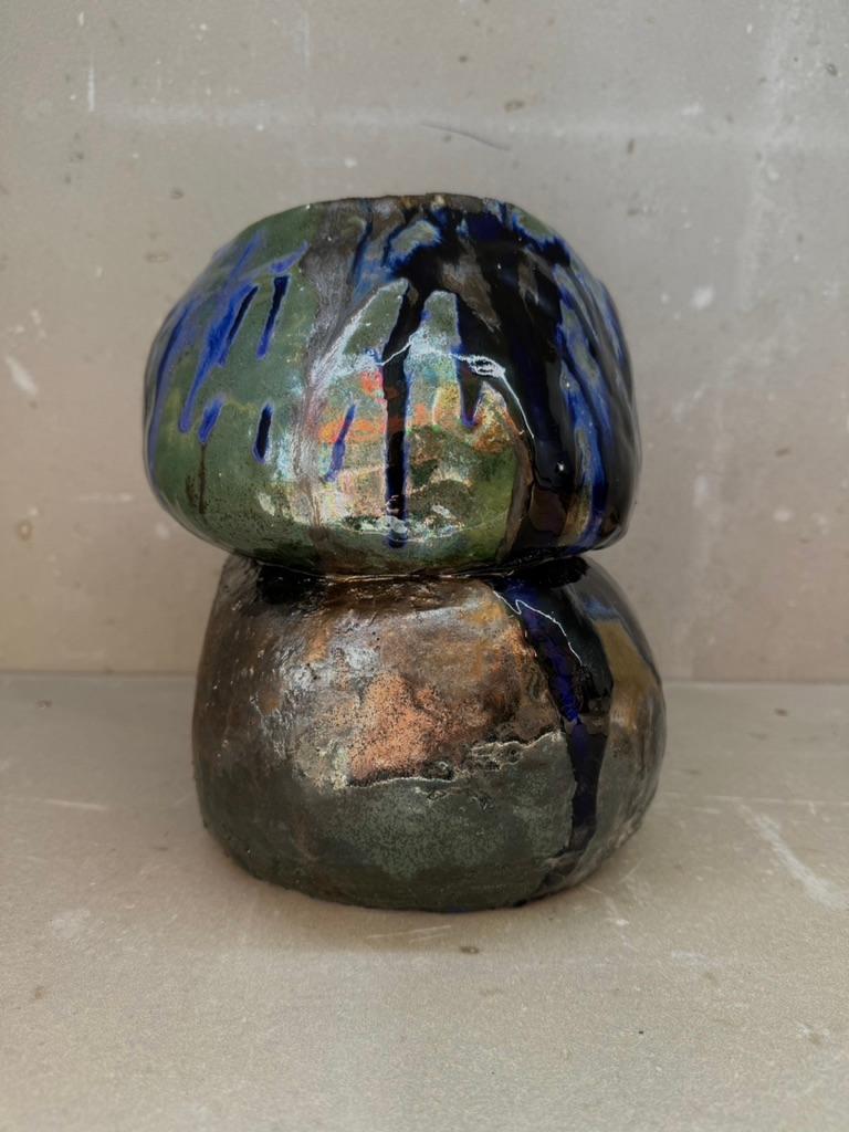 Stoneware Sculptural Vase Blue For Sale