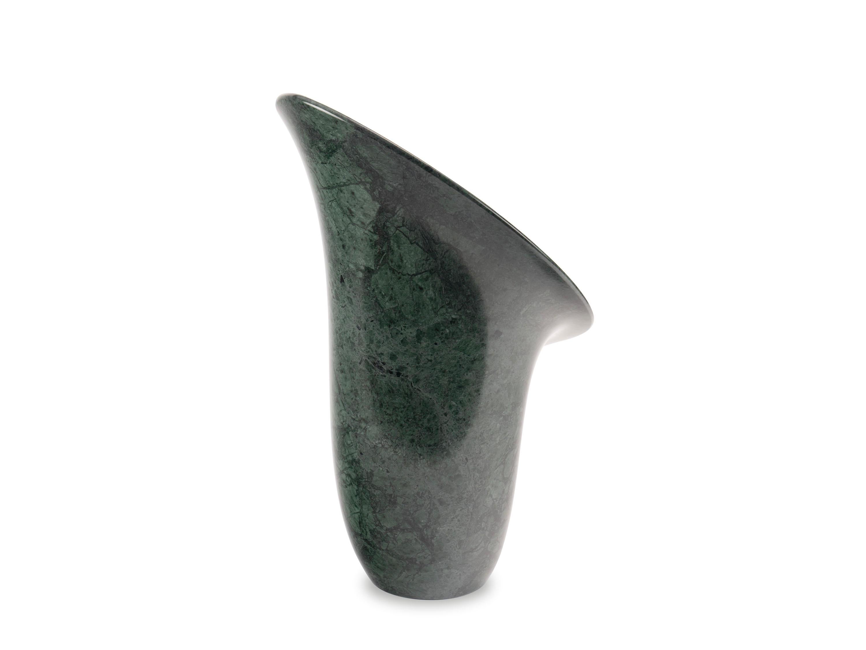 Organic Modern Sculptural Vase Imperial green marble Hand-sculpted Organic Shape Flower, Italy For Sale