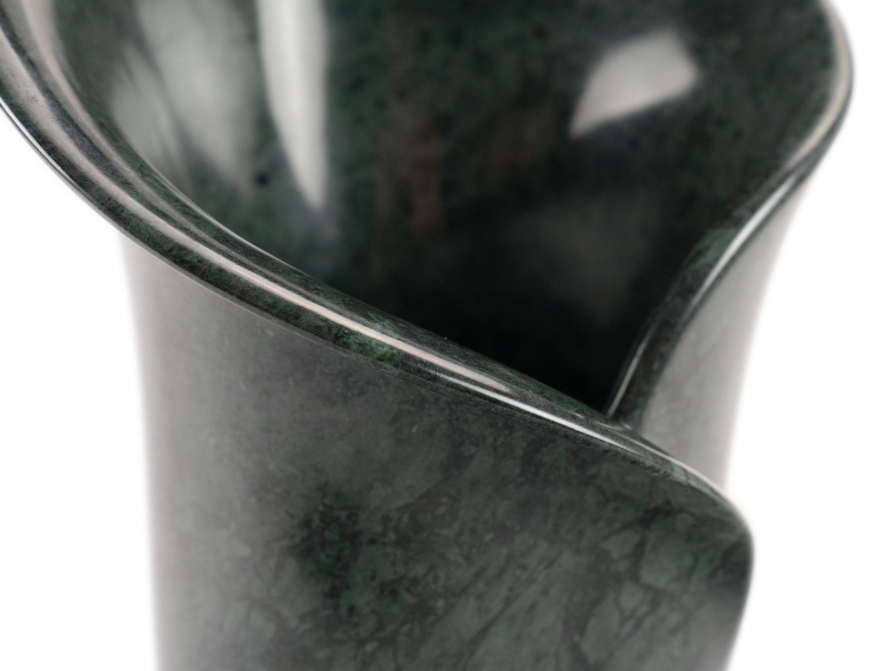 Marble Sculptural Vase Imperial green marble Hand-sculpted Organic Shape Flower, Italy For Sale