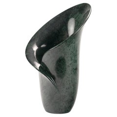 Sculptural Vase Imperial green marble Hand-sculpted Organic Shape Flower, Italy