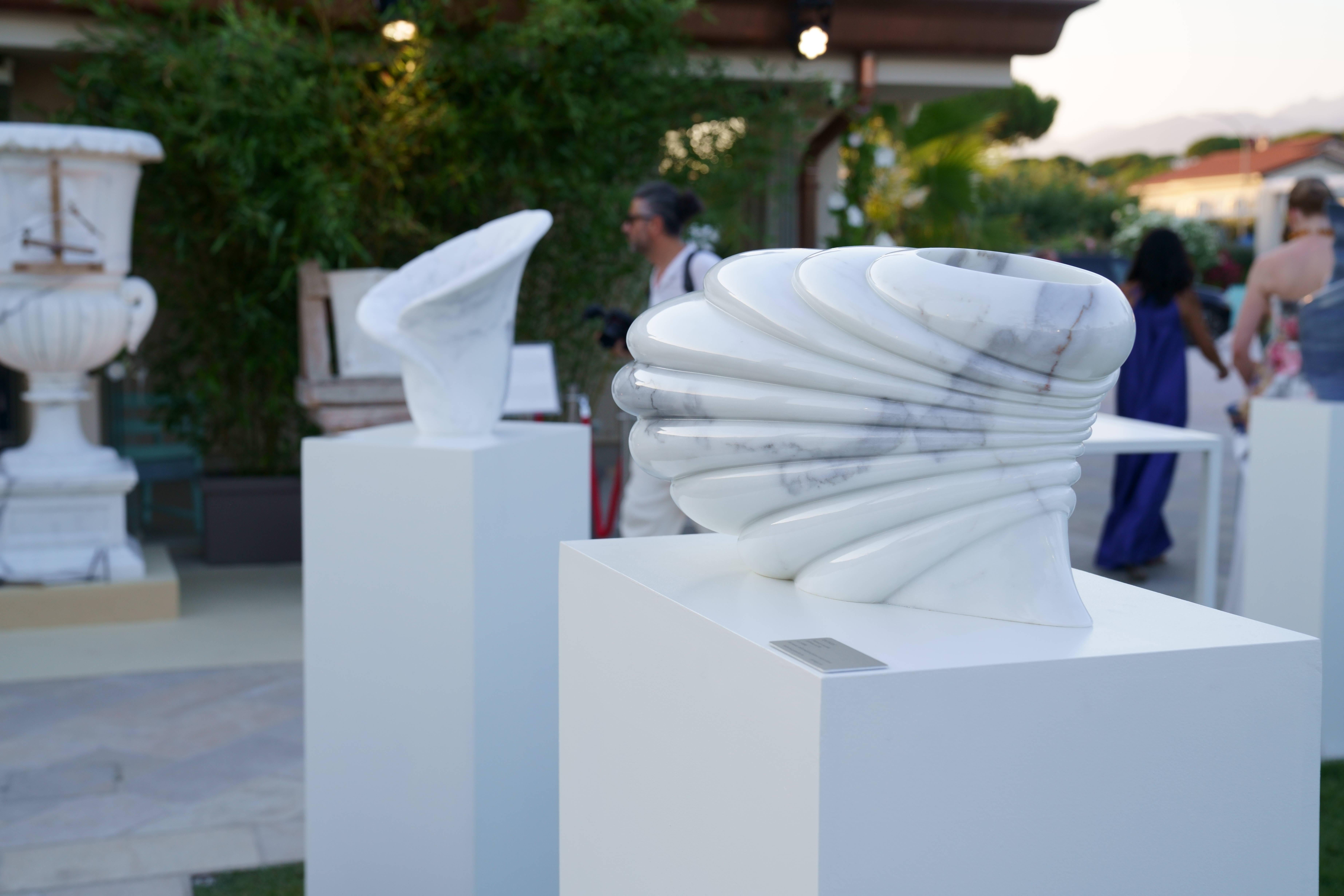 Sculptural Vase in White Statuary Marble Handmade Italy Collectible Design For Sale 3