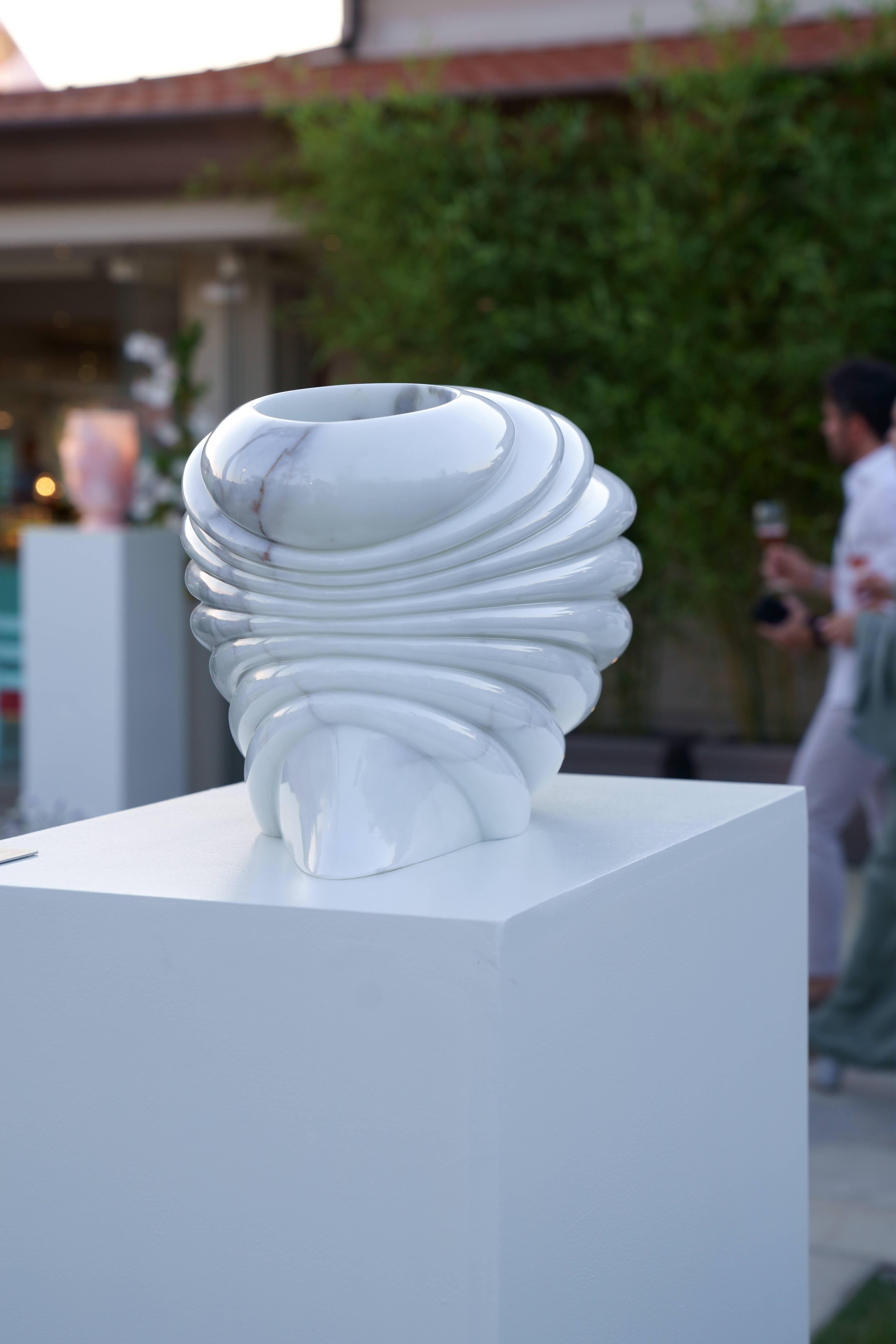 Sculptural Vase in White Statuary Marble Handmade Italy Collectible Design For Sale 4