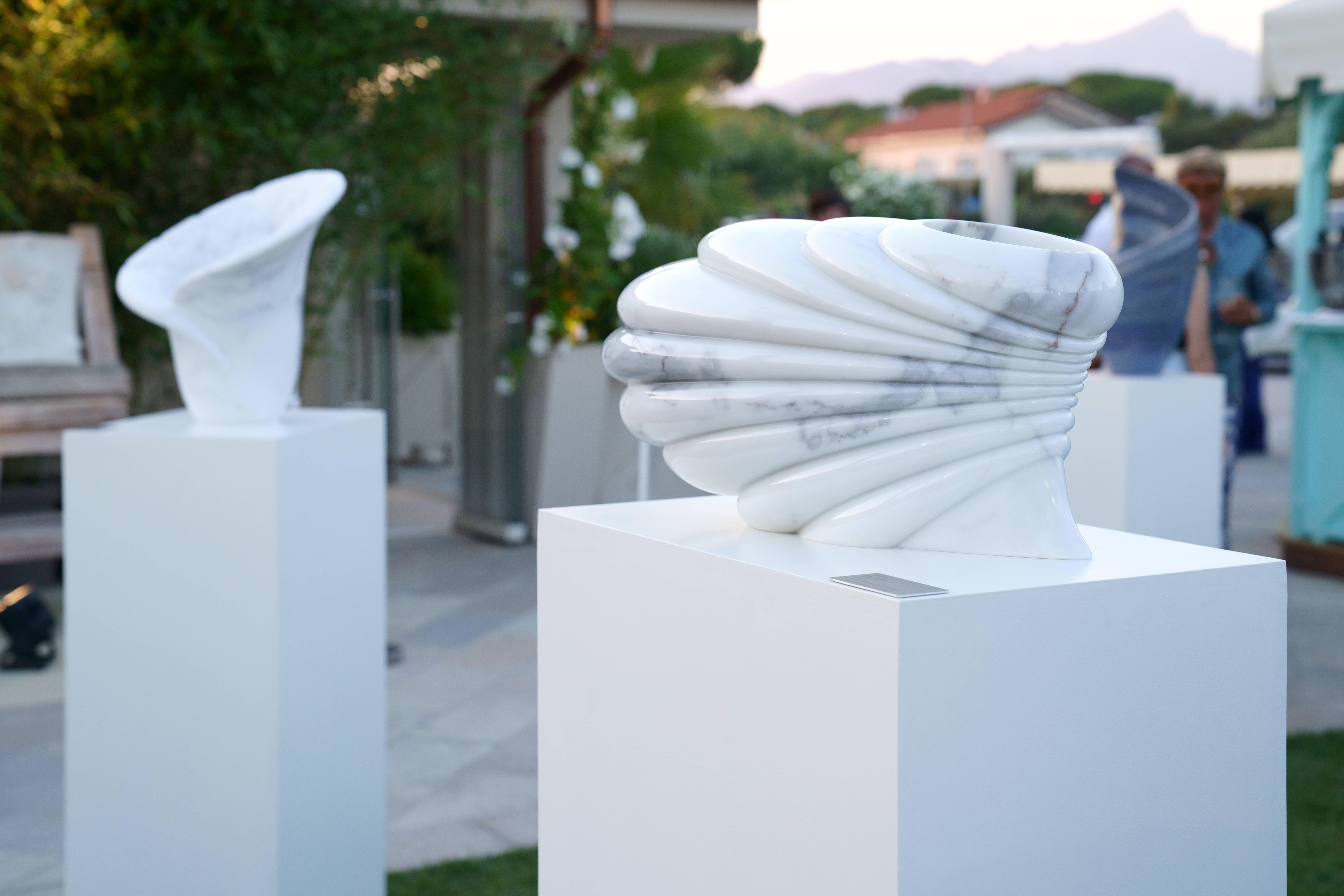 Sculptural Vase in White Statuary Marble Handmade Italy Collectible Design For Sale 5