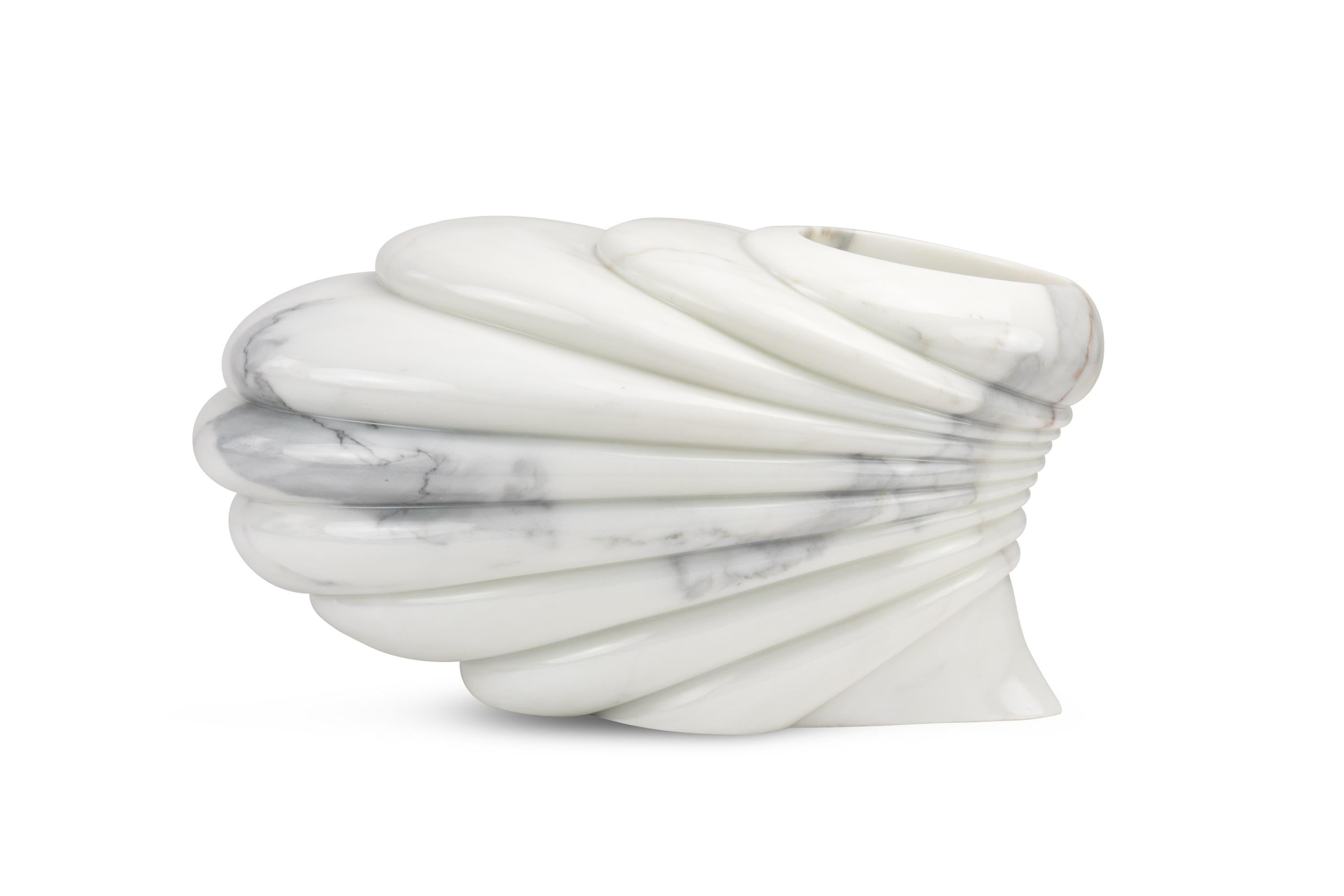 Modern Sculptural Vase in White Statuary Marble Handmade Italy Collectible Design For Sale